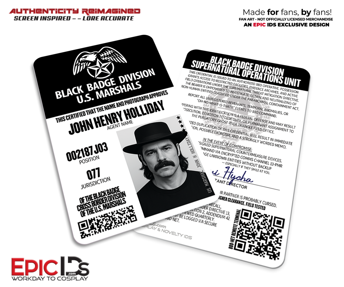 John Henry &quot;Doc&quot; Holliday ID Badge – Black Badge Division – Wynonna Earp TV Series