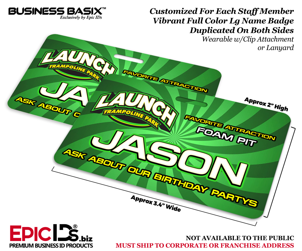 Workday Credentials - Launch Trampoline Park Customized Staff Full Color Large Name Badge ID (24 Pack) - Epic IDs