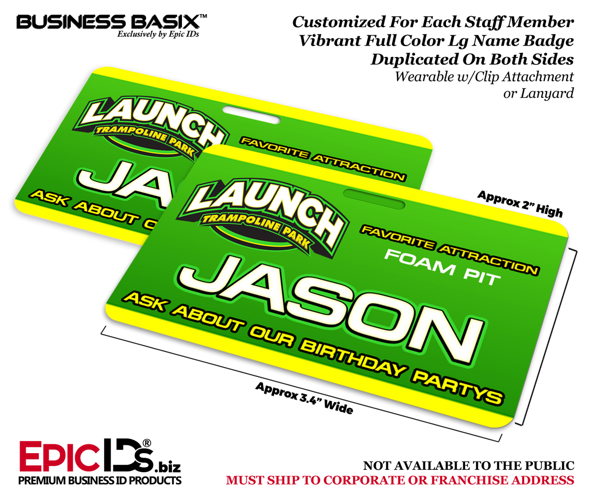 Workday Credentials - Launch Trampoline Park Customized Staff Full Color Large Name Badge ID (24 Pack) - Epic IDs