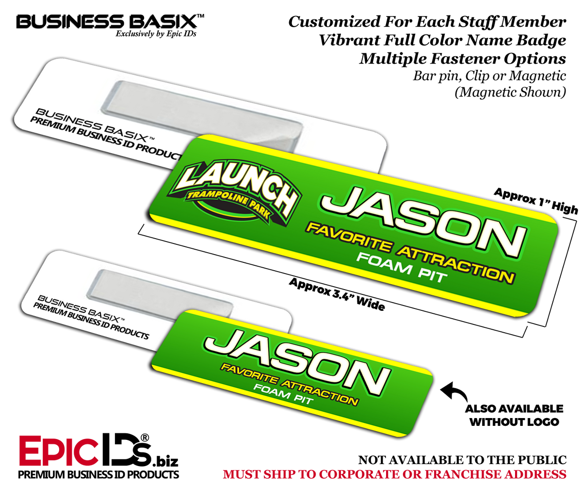 Workday Credentials - Launch Trampoline Park Customized Staff Full Color Name Tag ID (24 Pack) - Epic IDs
