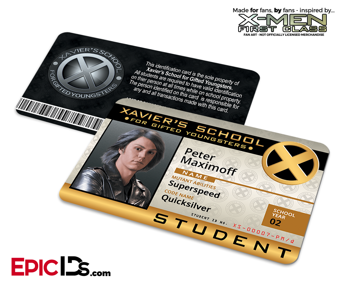 Xavier Institute For Gifted Youngsters &#39;X-Men&#39; Student ID Card - Peter Maximoff / Quicksilver - Epic IDs