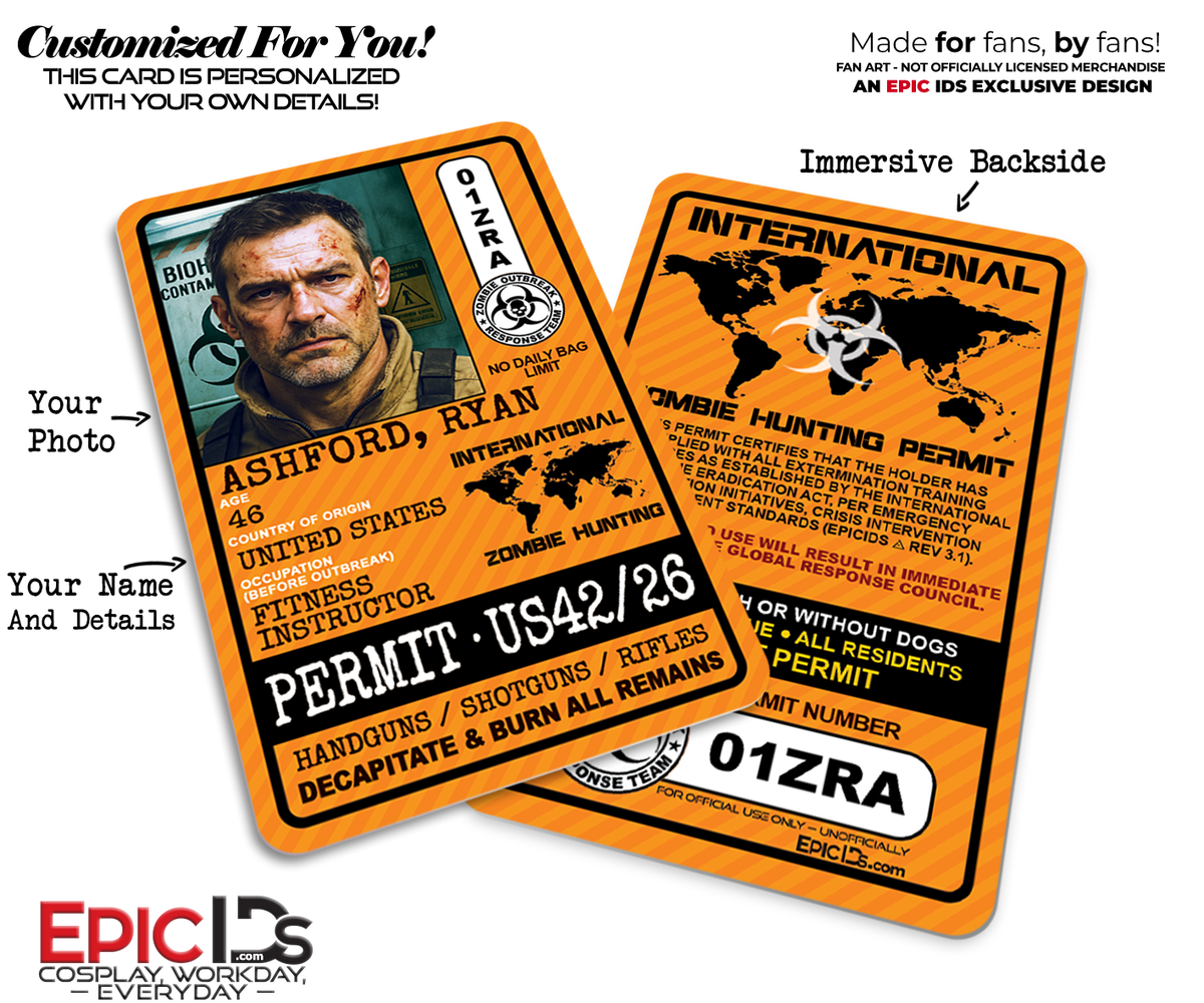Zombie Hunter Permit ID Card — International — Photo Personalized