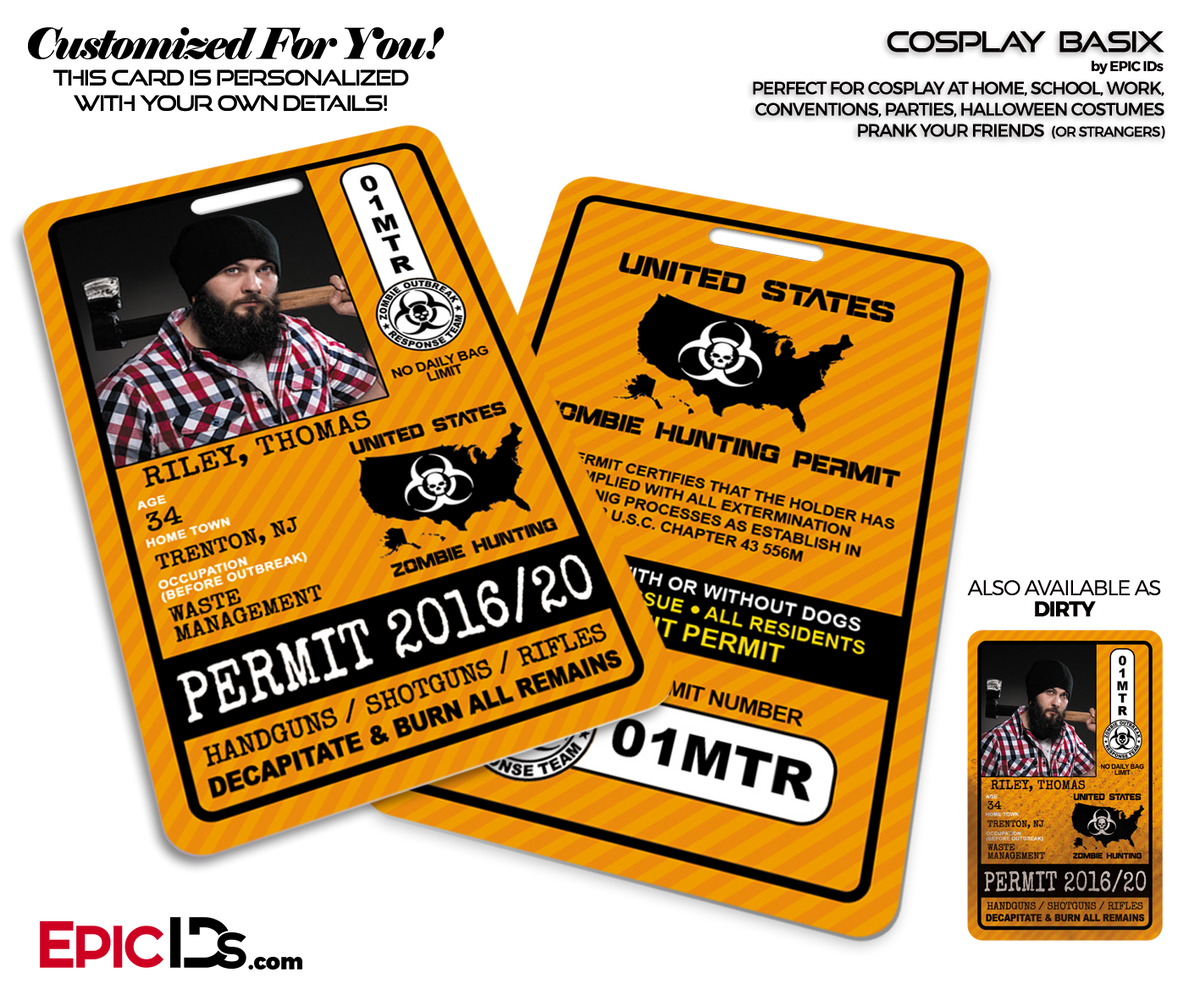 Zombie Hunting Permit - United States - Cosplay ID Badge [Photo Personalized] - Epic IDs