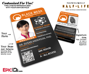 Black Mesa Research Facility 'Half Life' Science Team ID Badge [Photo Personalized]