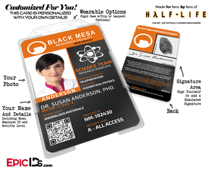 Black Mesa Research Facility 'Half Life' Science Team ID Badge [Photo Personalized]