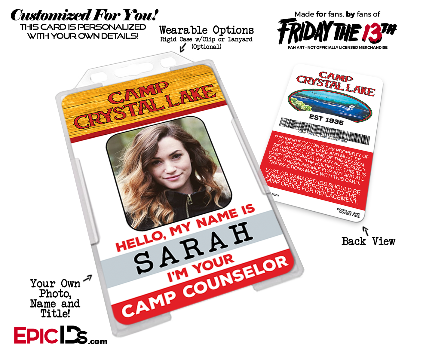 Camp Crystal Lake 'Friday the 13th' Camp Counselor Cosplay Name Badge [Photo Personalized]