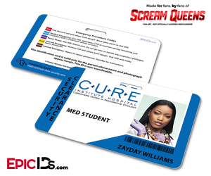 C.U.R.E. 'Scream Queens' Hospital Cosplay Employee ID Name Badge - Zayday Williams