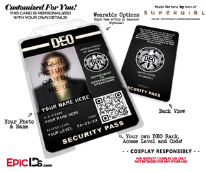 Supergirl TV Series Inspired Department of Extranormal Operations (DEO) Security ID [Photo Personalized]