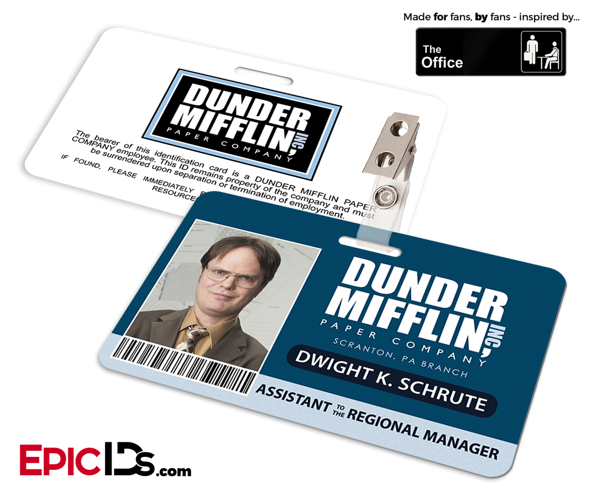 The Office Inspired - Dunder Mifflin Employee ID Badge - Dwight K. Sch -  Epic IDs