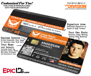 Strategic Homeland Division (SHD) 'The Division' Agent ID Card [Photo Personalized]